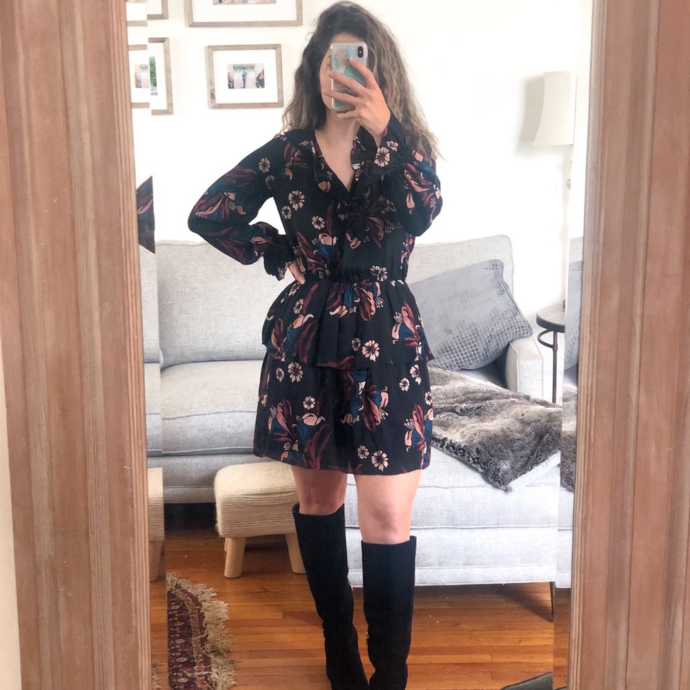 Joie nour ruffle neck floral silk dress